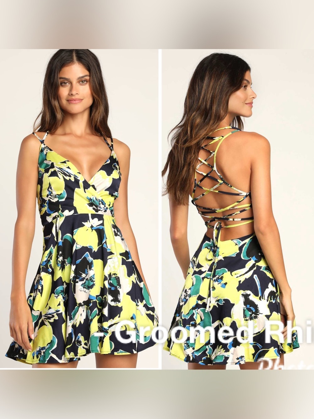 Lulus Miami Midnight Black Multi Floral Lace Up Mini Dress Size XL